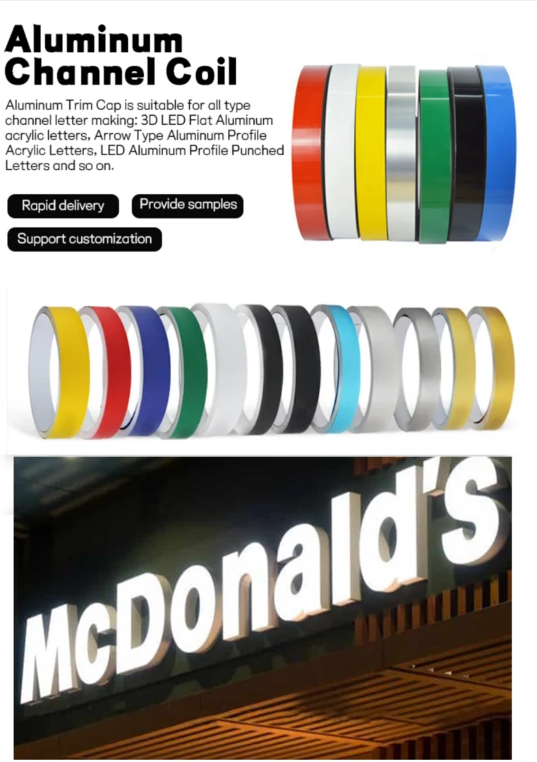 Advertising Luminous Sign Trim Cap 20mm Wide Aluminium Trim Cap Application